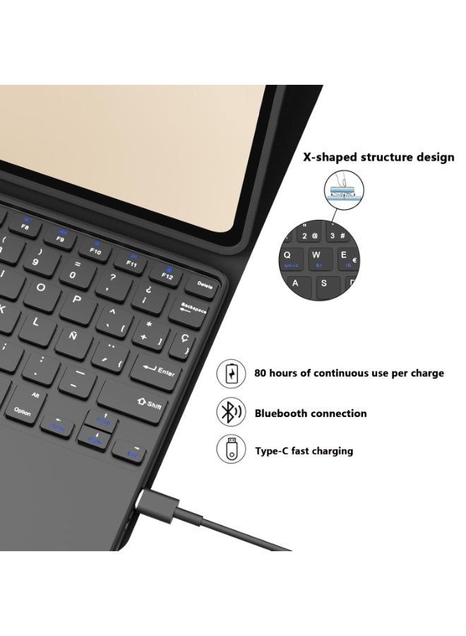 جراب كيبورد عربي/إنجليزي مع لوحة لمس لهونر Pad X9a مقاس 11.5 إنش (موديل 2025)، كيبورد بلوتوث مغناطيسي قابل للفصل مع تراكباد، غطاء حماية لهونر Pad X9a مع لوحة مفاتيح لاسلكية - Image 4